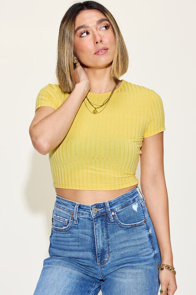 Basic Bae  Ribbed Round Neck Short Sleeve T-Shirt